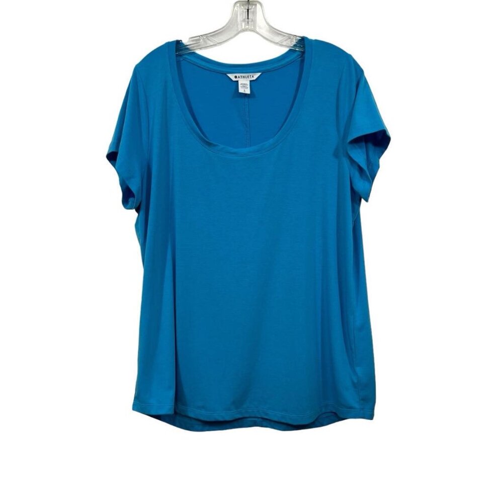 Athleta Women's Top Large Short Sleeve Scoop Neck Blue